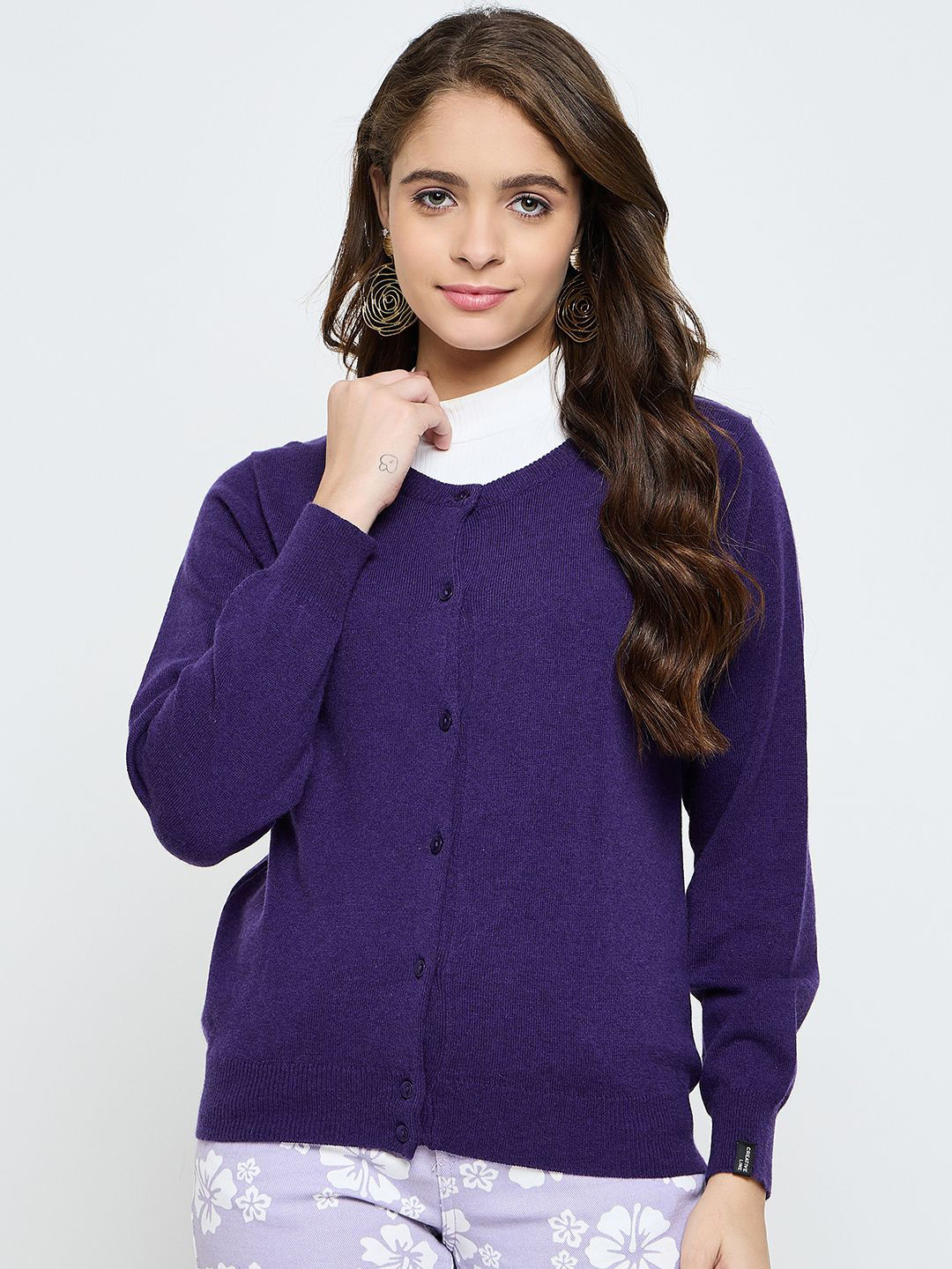 CREATIVE LINE Women Woollen Self Desgin Knitted Winter Cardigan