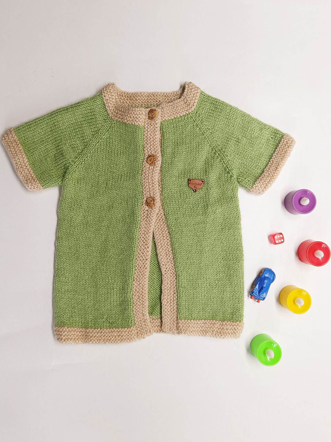 ShilpShakti Kids Self Design Round Neck Half Sleeves Cardigan Sweaters