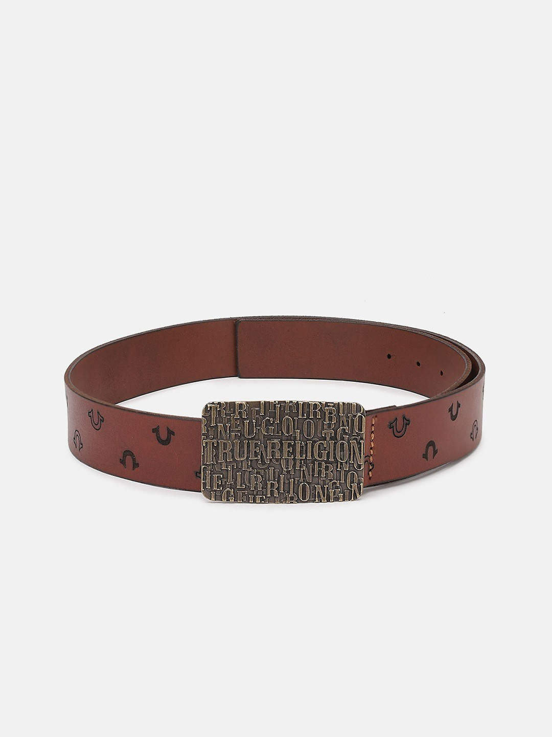 True Religion Men Printed Leather Belt With Push Pin Buckle