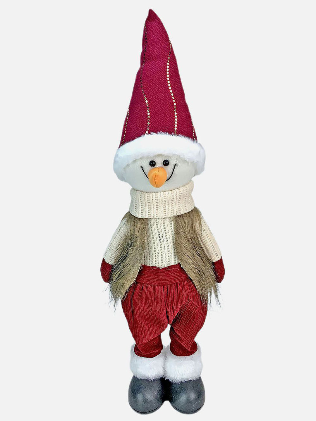 Little Surprise Box LLP Cream & Maroon Self Standing Snowman Show Piece