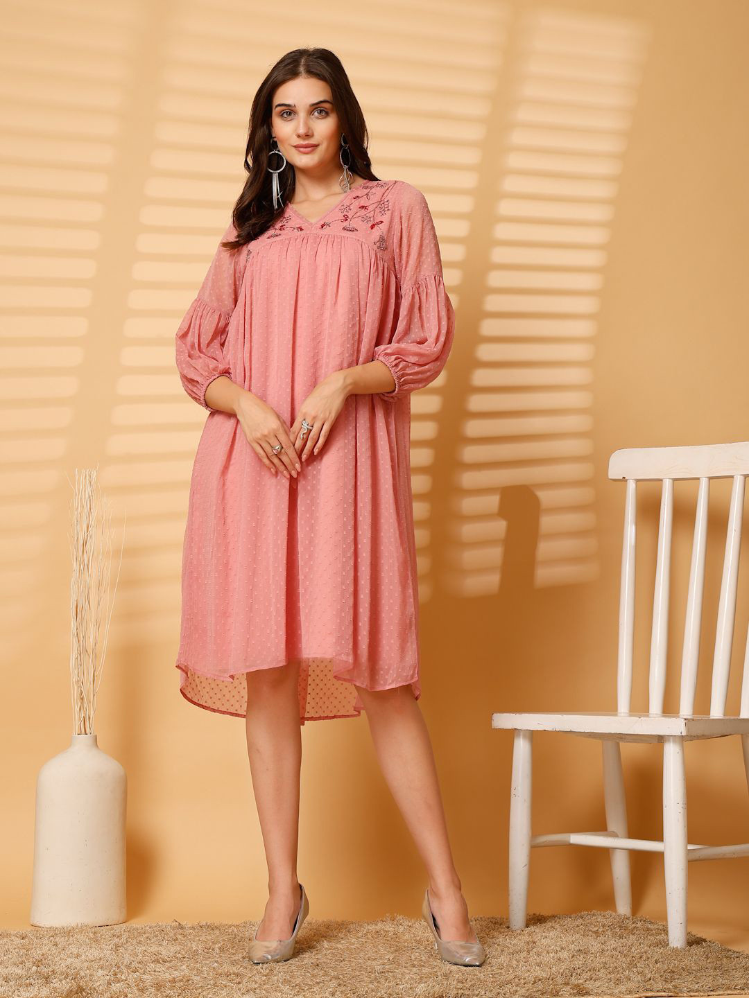 ARDITA Embroidered Chiffon Empire Dress