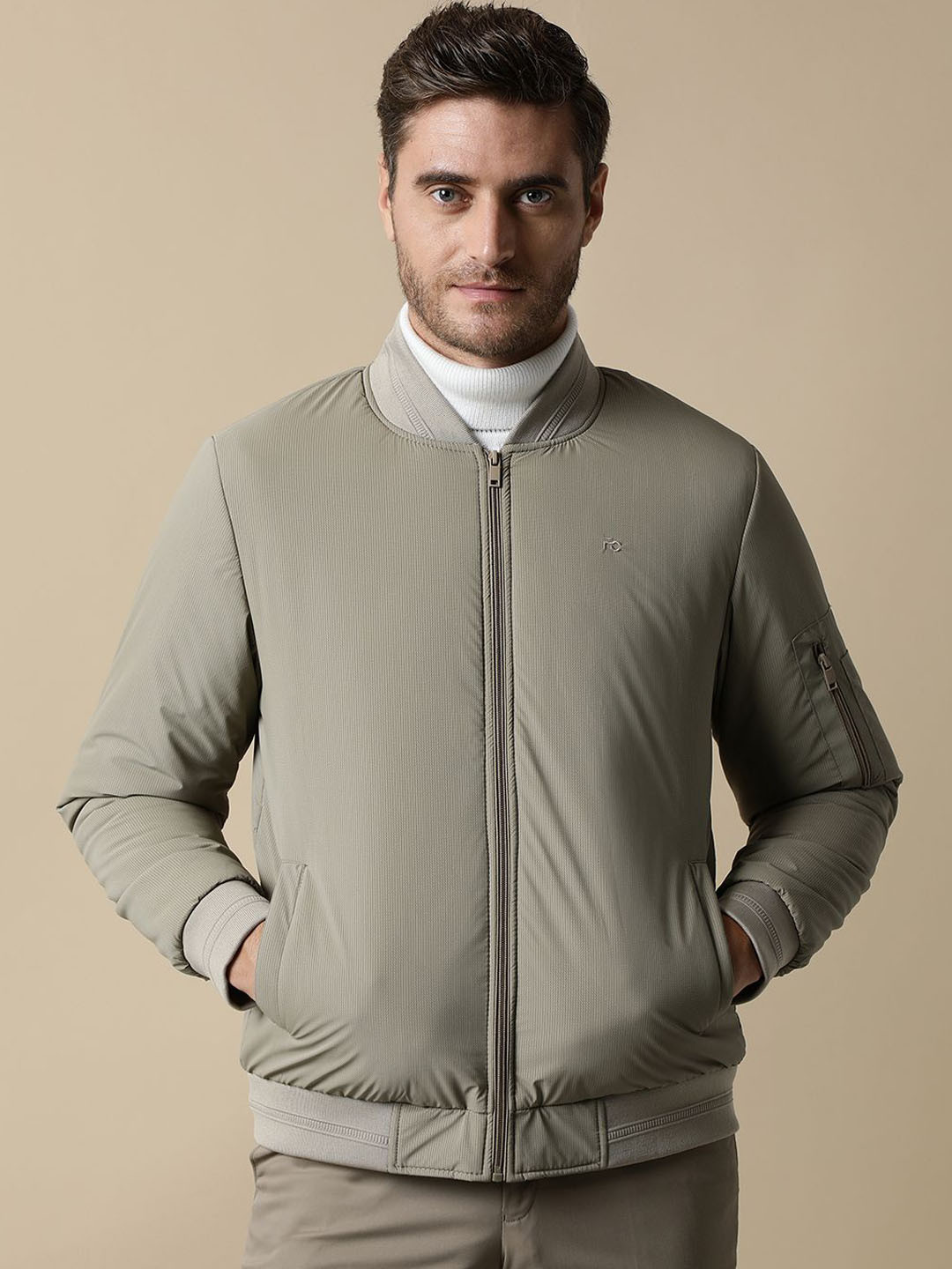 Fort Collins Men Stand Collar Solid Casual Bomber Jacket