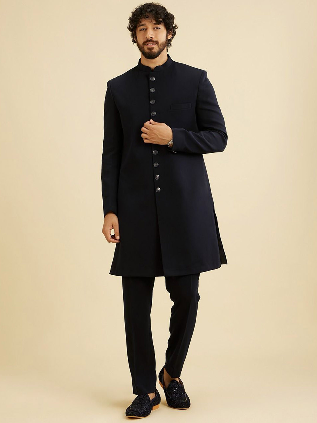 Manyavar Men Indo Western Mandarin Collar Sherwani Set