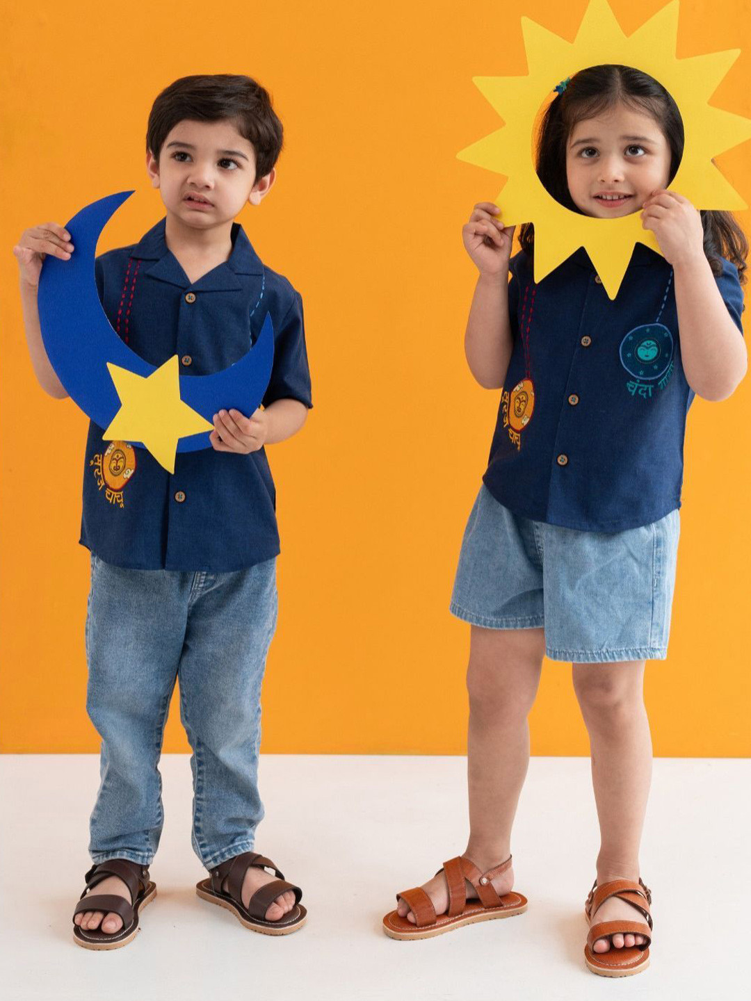 Tiber Taber Unisex Kids Cuban Collar Graphic Printed Cotton Casual Shirt