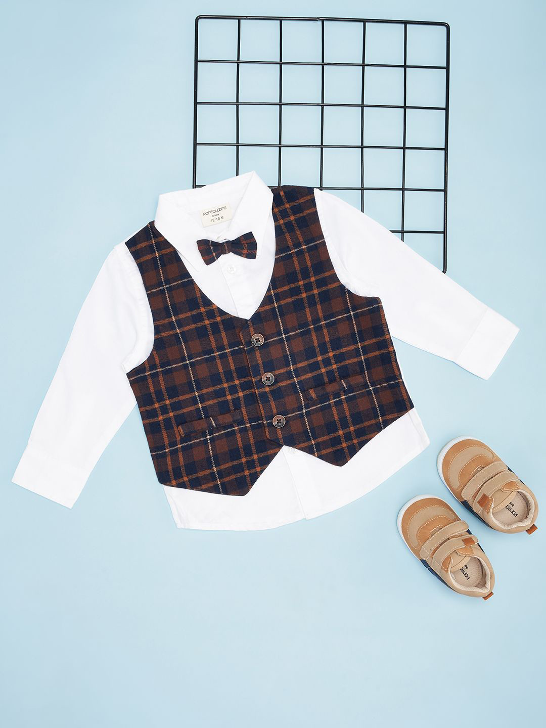 Pantaloons Baby Boys Spread Collar Tartan Checked Cotton Casual Shirt