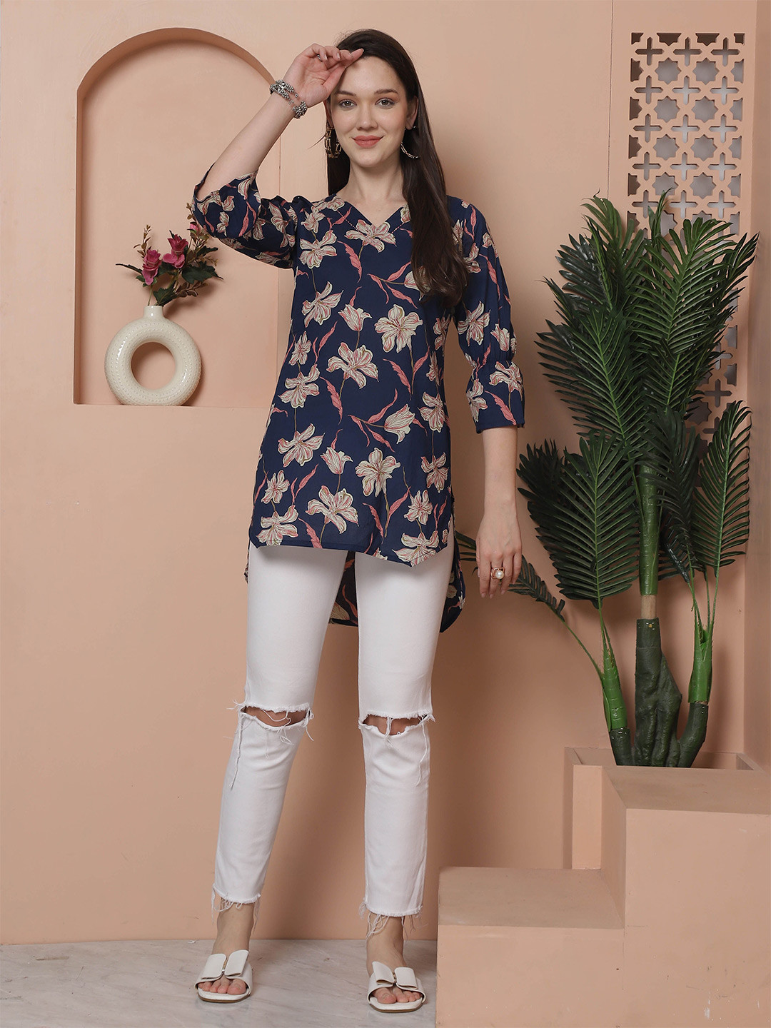 Roly Poly Women's Cotton Floral Printed V-Neck Tunic