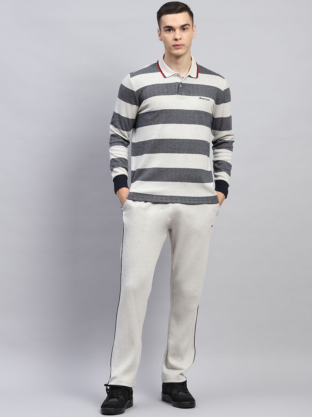 Monte Carlo Men Striped Collared Neck Full Sleeve Tracksuit