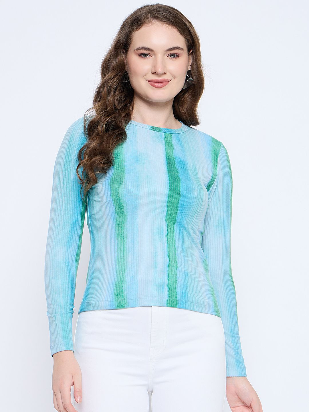 Madame Women Striped Round Neck Long Sleeves Tops
