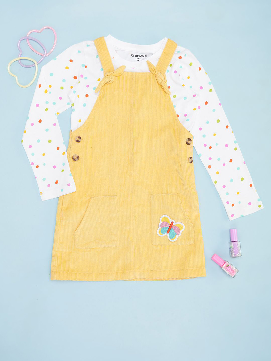 Pantaloons Junior Girls Printed Round Neck Cotton Pinafore Dress