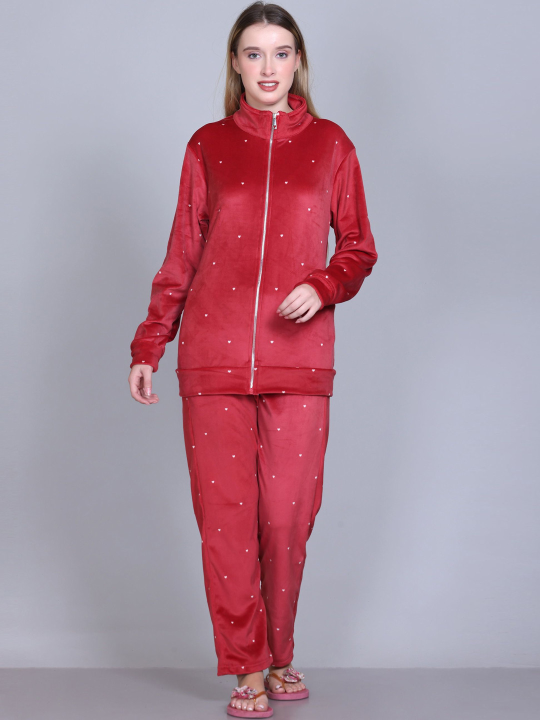 CUSHYBEE Women Printed Zipper Night suit