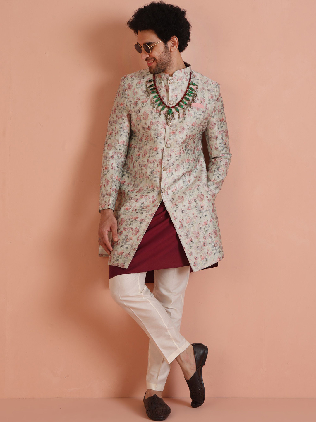 KISAH Benarasi Jacquard Kurta Sherwani Trouser Set