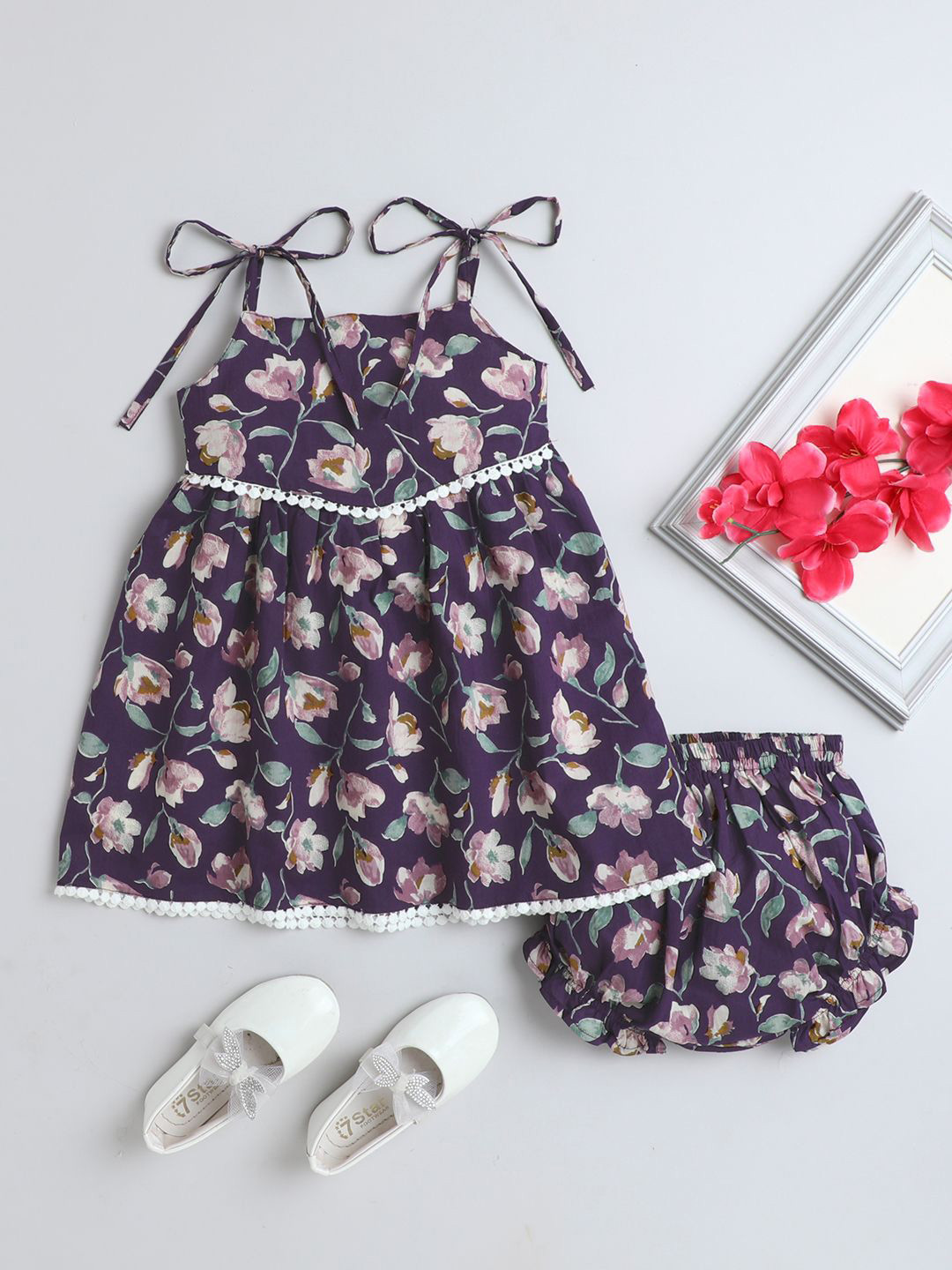 BAESD Girls Floral Print Fit & Flare Dress with Bloomer