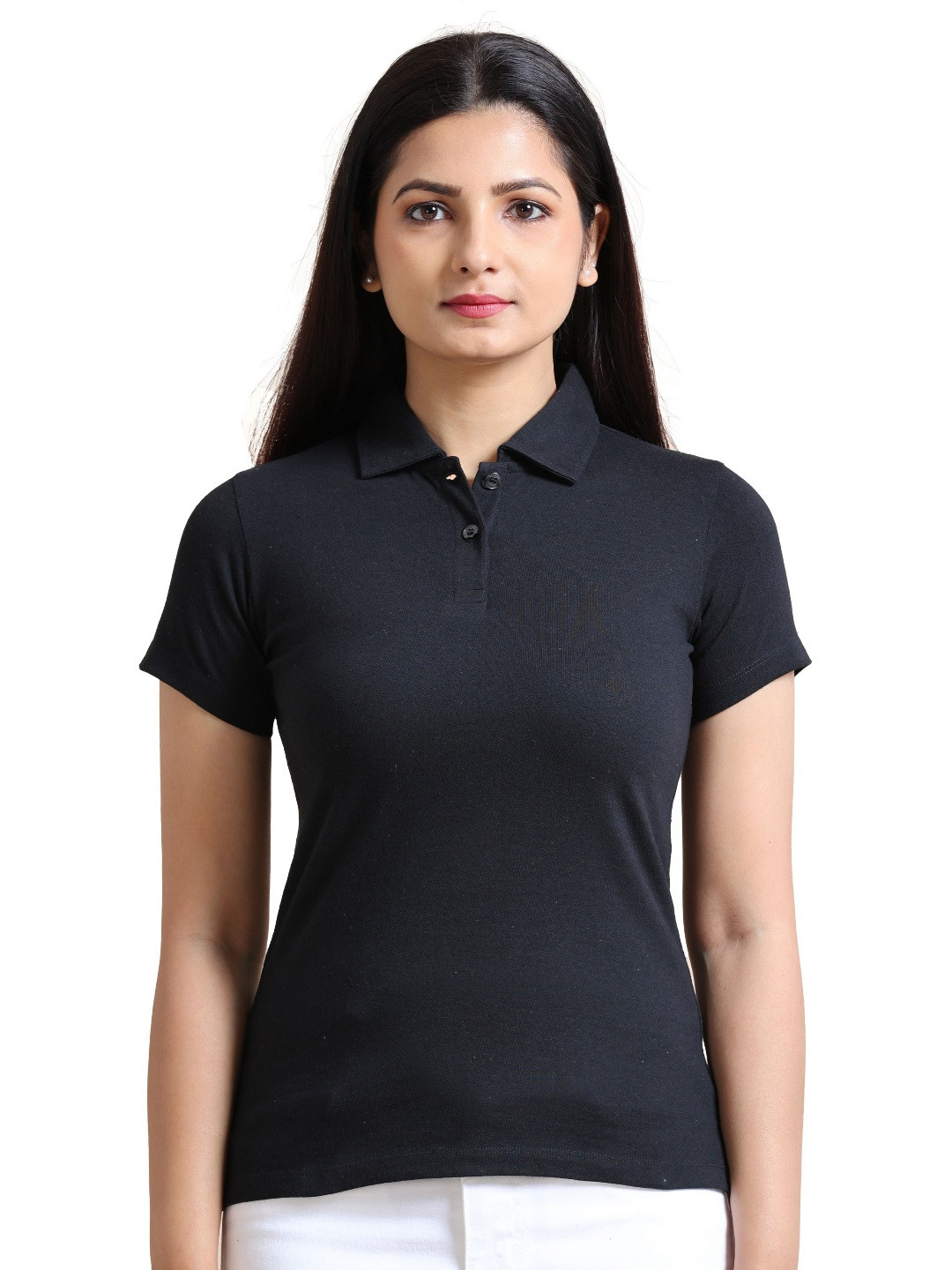 ECOLINE Clothing Women Bio Finish Solid Polo Collar Cotton T-shirt