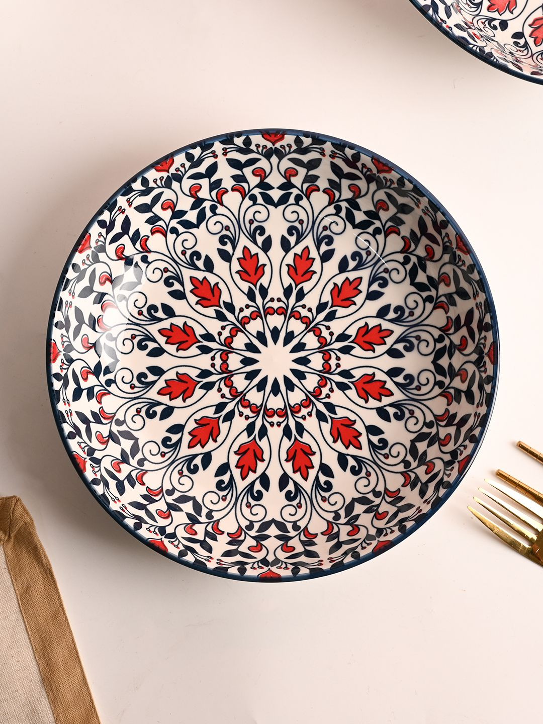 MARKET99 Cream & Blue Floral Printed Ceramic Plate