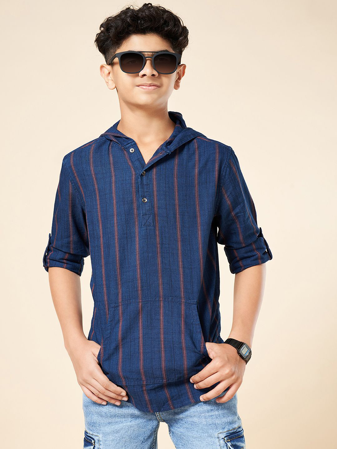 Coolsters by Pantaloons Boys Hood Vertical Striped Cotton Casual Shirt