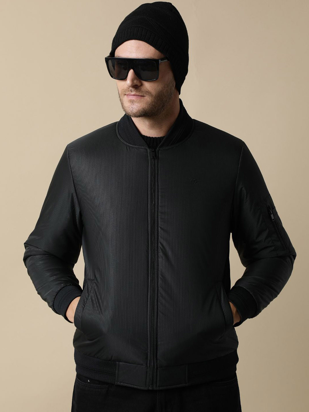 Fort Collins Men Stand Collar Solid Casual Bomber Jacket