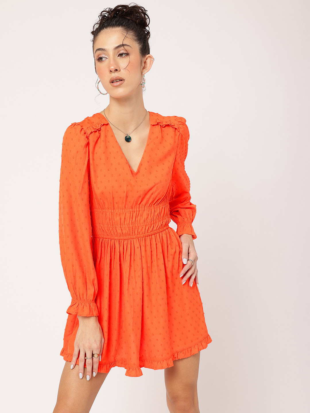DressBerry X fwd Dobby Weave Smocked A-Line Dress