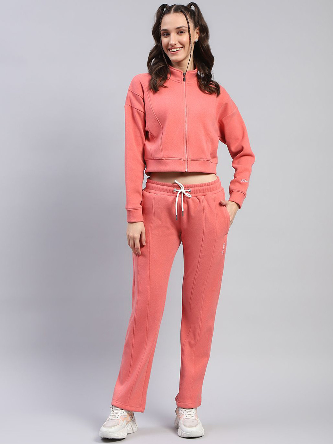 Rock.it Women Peach solid sweatshirt & Trackpant Co-ord Set