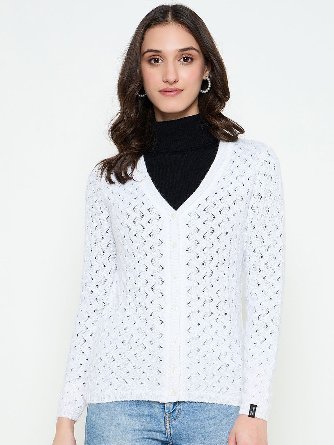 CREATIVE LINE Women Self Design V-Neck Winter Wear Cardigan