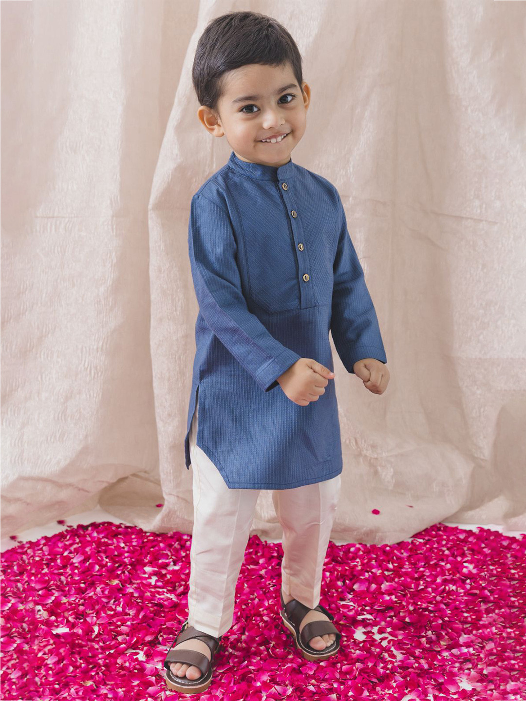 Tiber Taber Boys Band Collar Pure Cotton Straight Kurta with Pyjamas