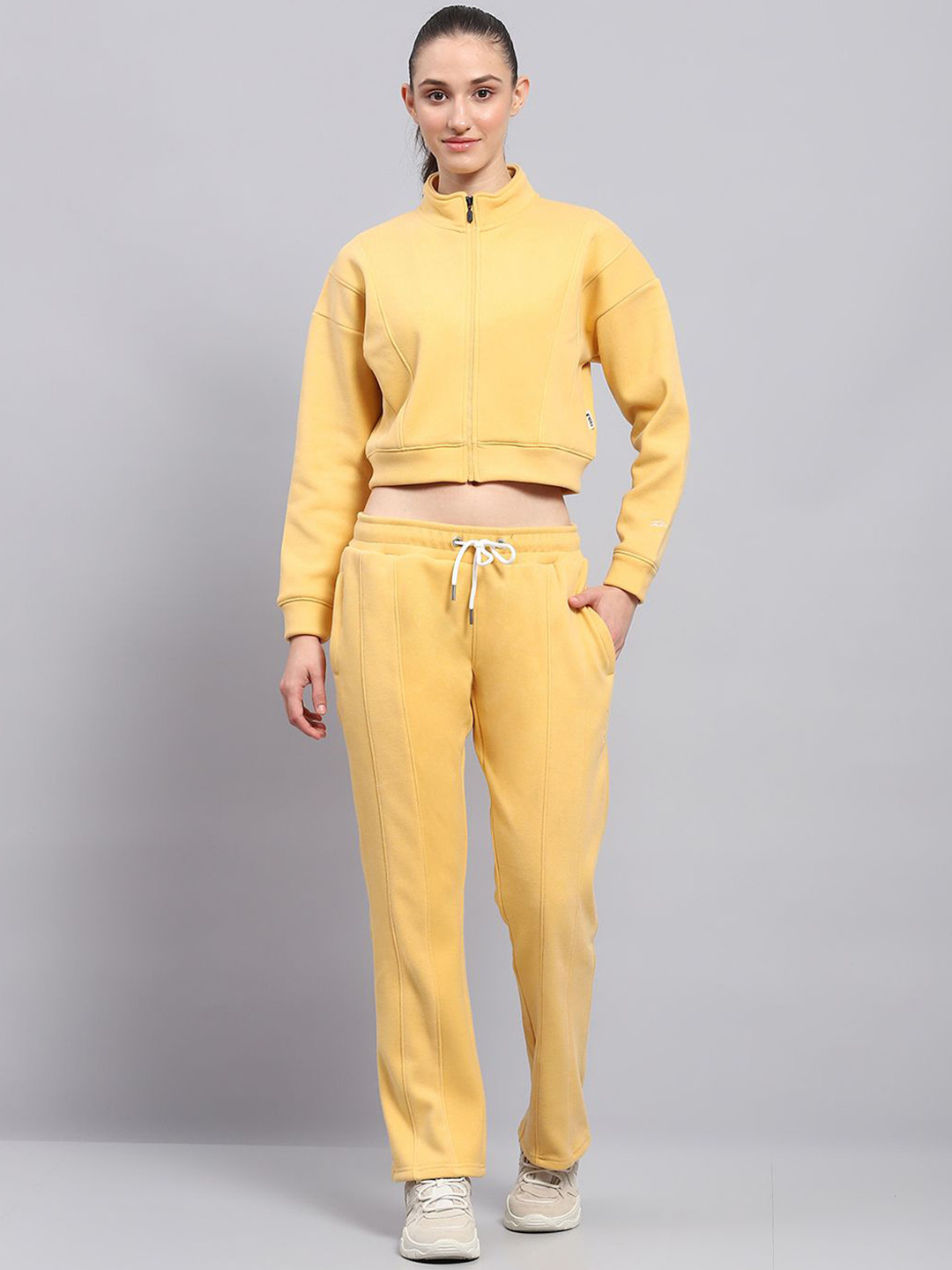 Rock.it Women Yellow solid sweatshirt & Trackpant Co-ord Set