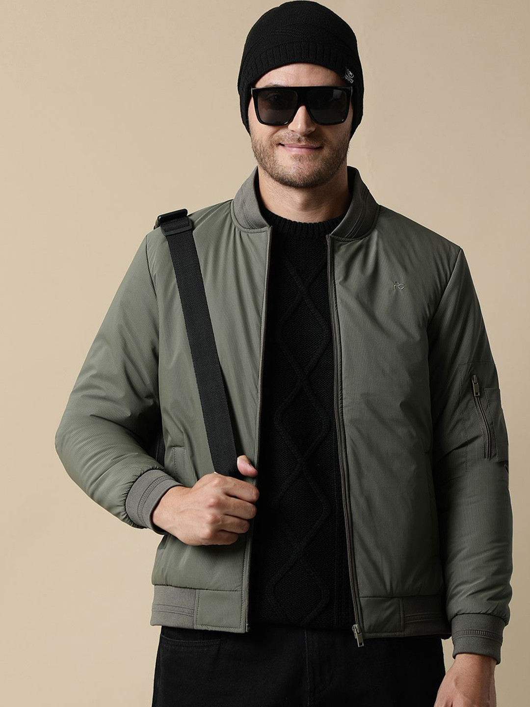 Fort Collins Men Stand Collar Solid Casual Bomber Jacket