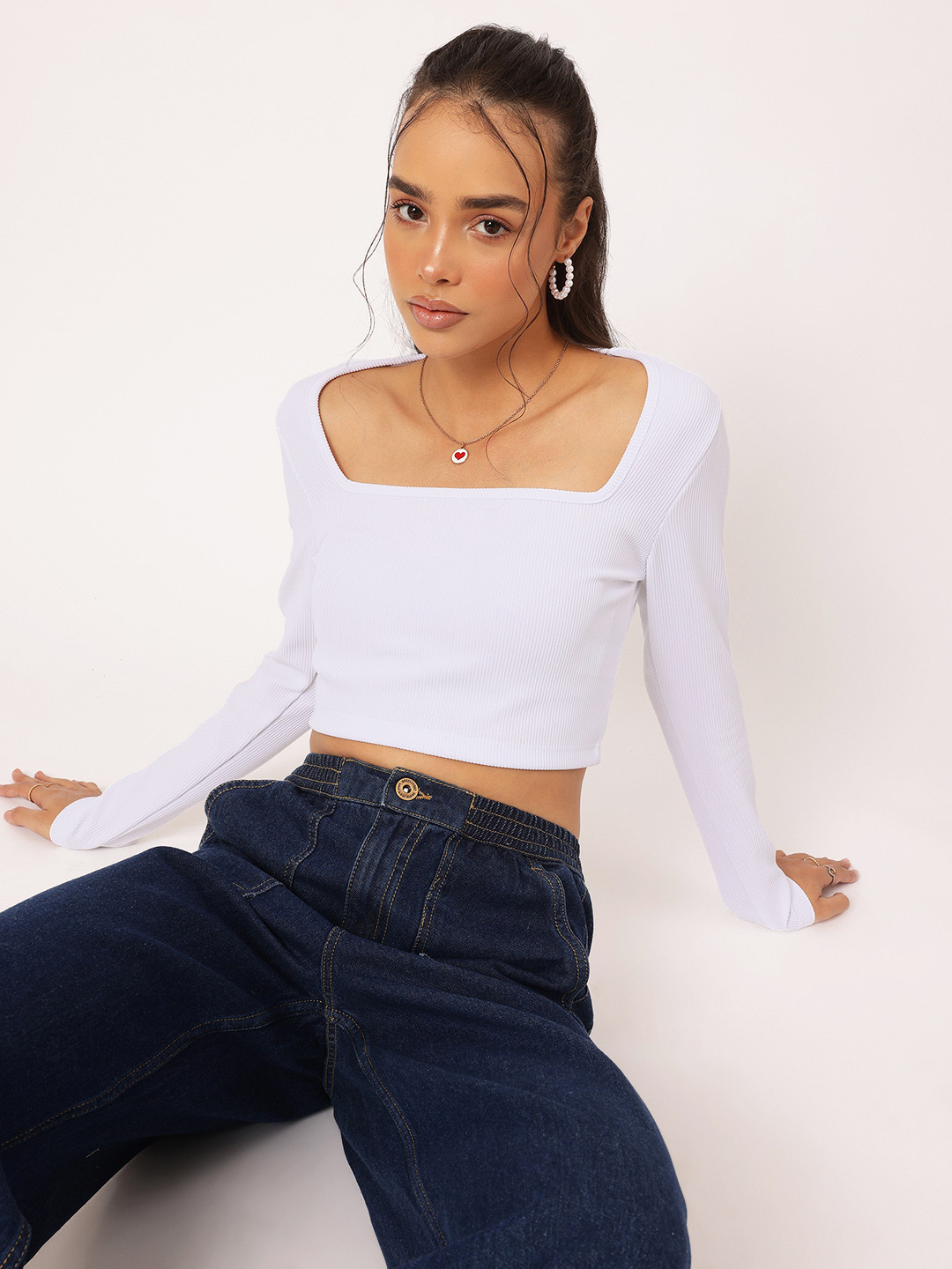 DressBerry Square Neck Ribbed Crop Top