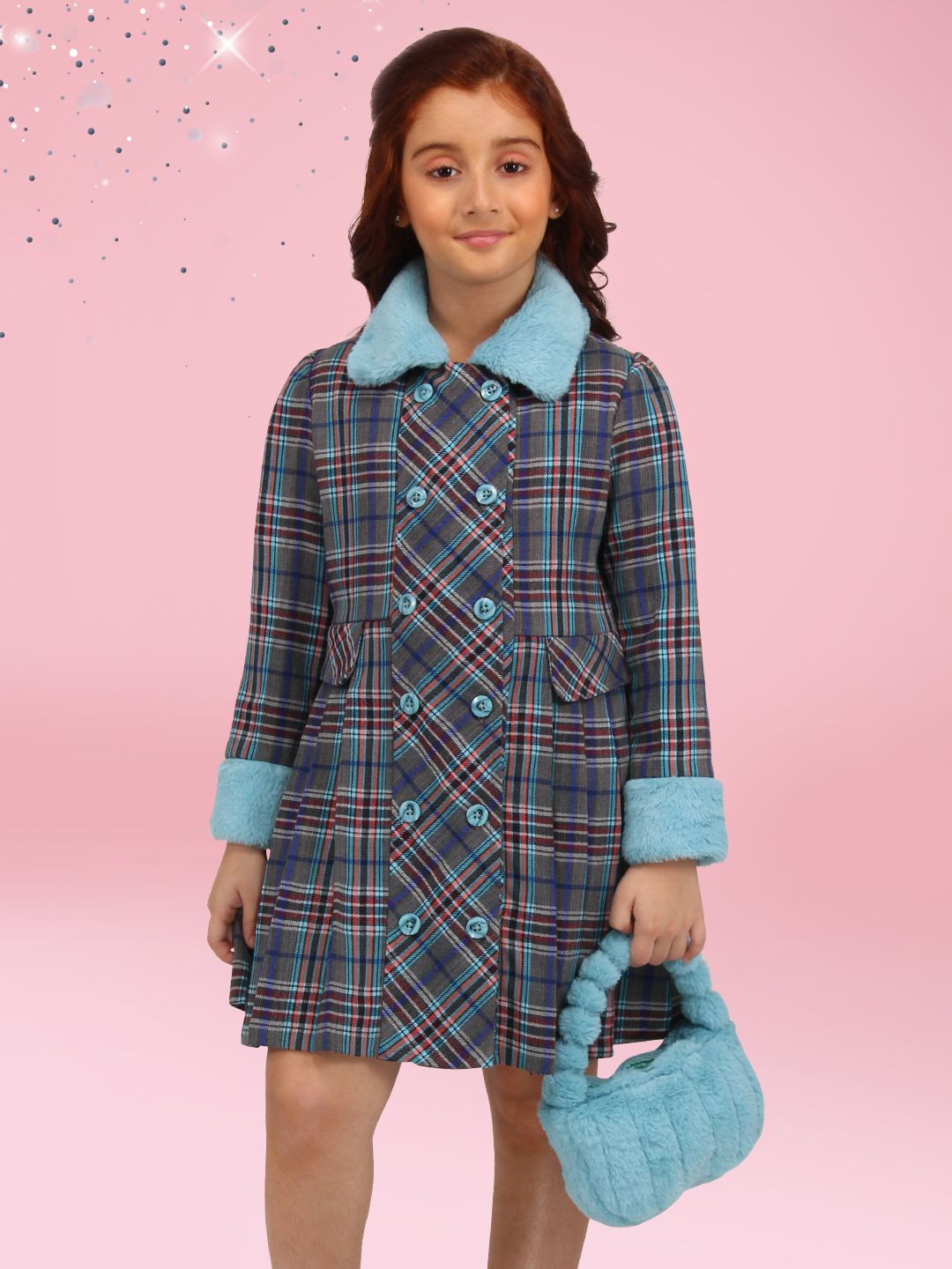 CUTECUMBER Girls Checked Applique Shirt Long Dress