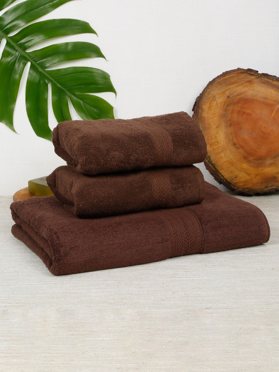 CREEVA Brown 3 Pieces 545 GSM Pure Cotton Towels
