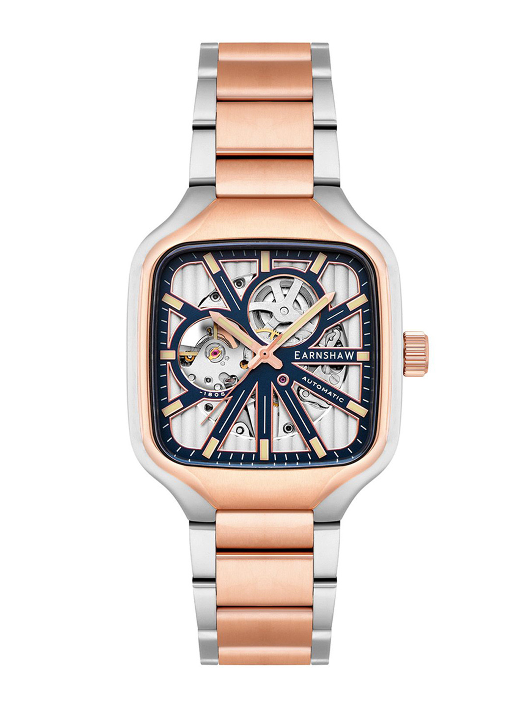 EARNSHAW Men Brass Skeleton Bracelet Style Analogue Automatic Motion Watch ES-8294-88-Blue