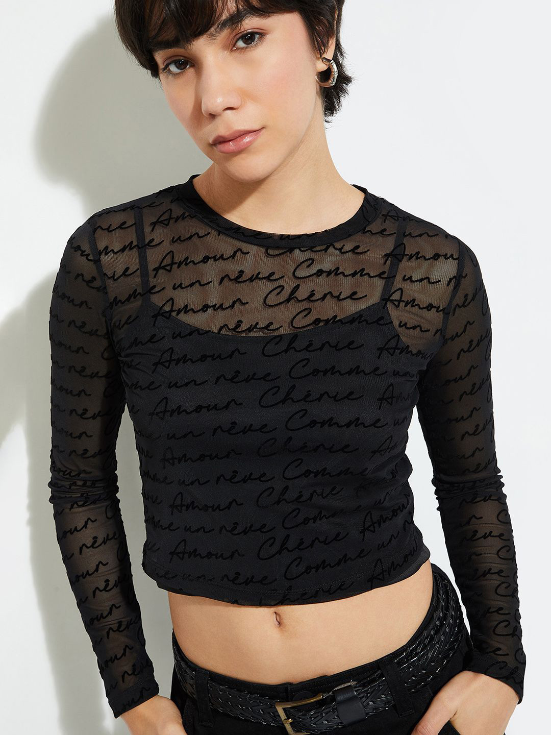 Max URB_N Women Printed Mesh Top with Camisole