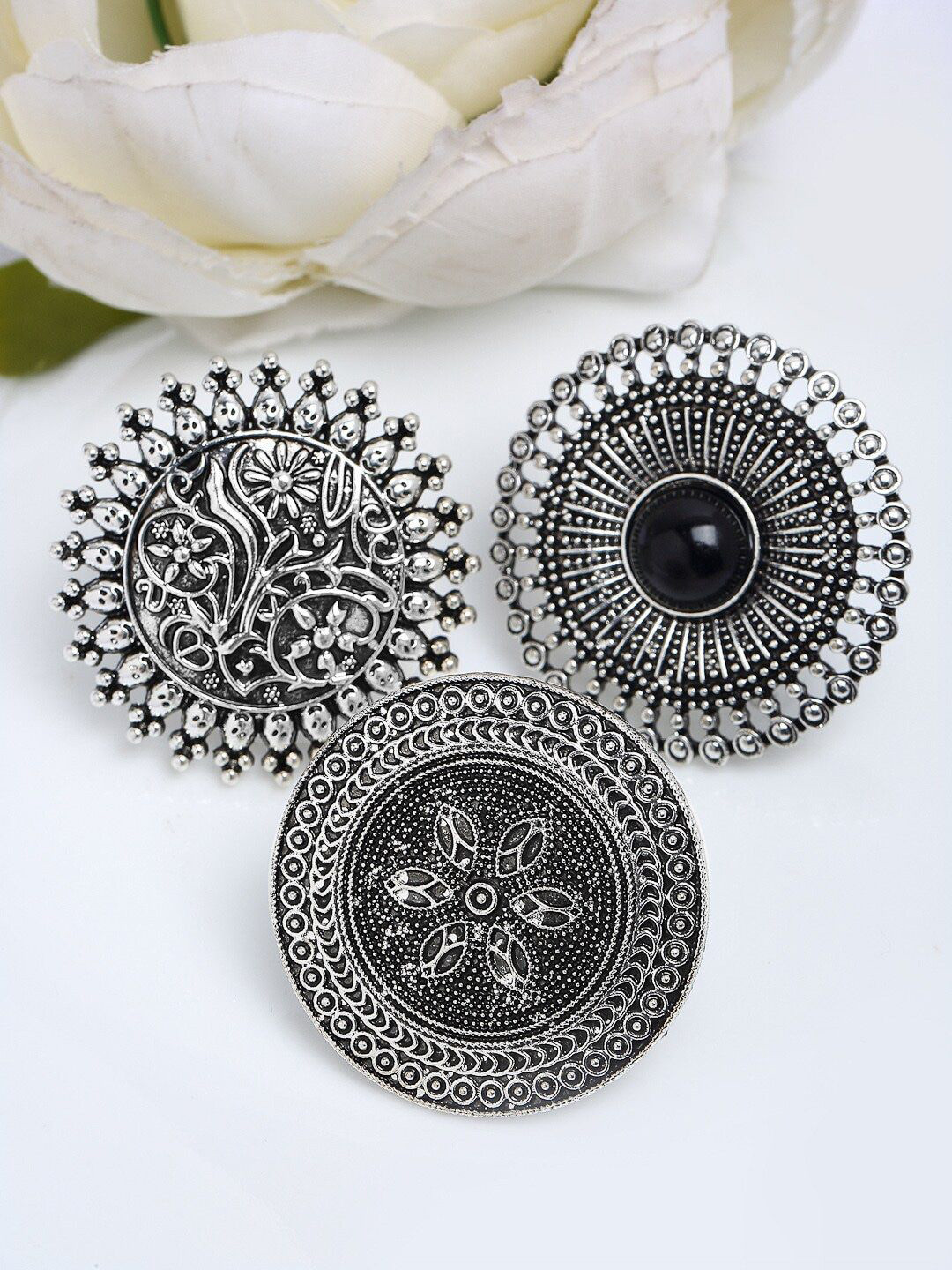 YouBella Pack Of 3 Silver-Plated Finger Ring