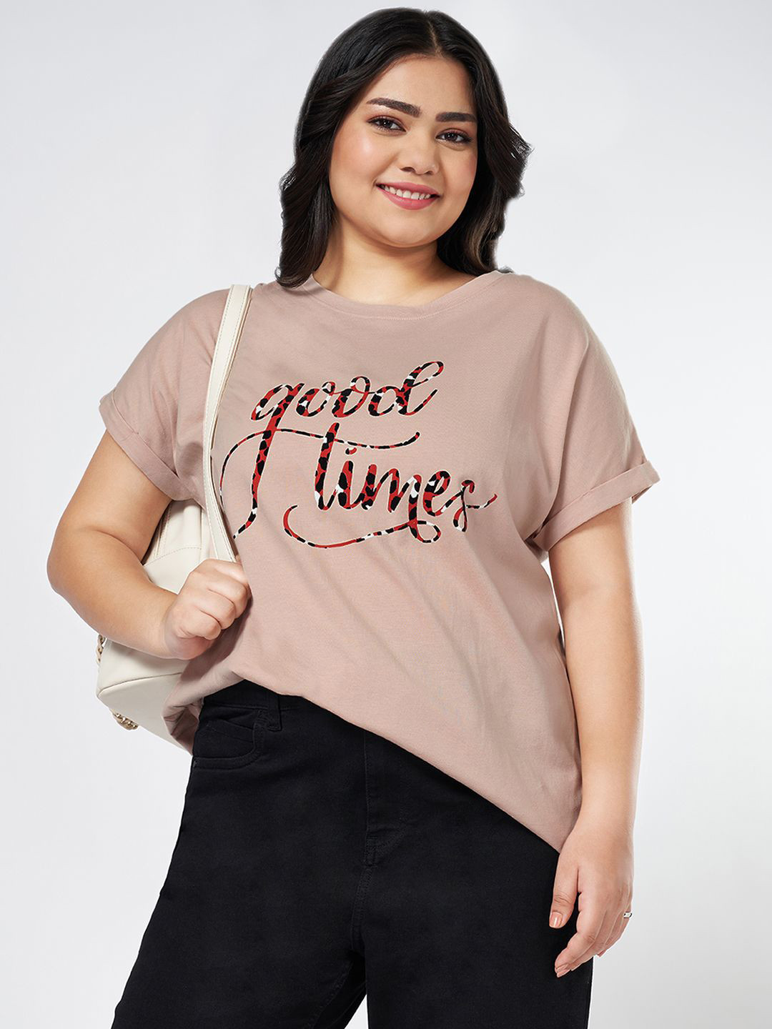 Honey Curvytude by Pantaloons Women Printed Round Neck Cotton Top