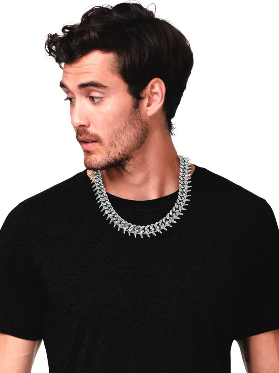 VAGHBHATT Silver-Plated Stainless Steel Stone Studed Antique Chain