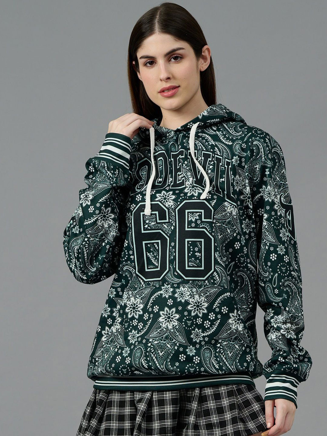 GO DEVIL Women Printed Hooded Sweatshirt