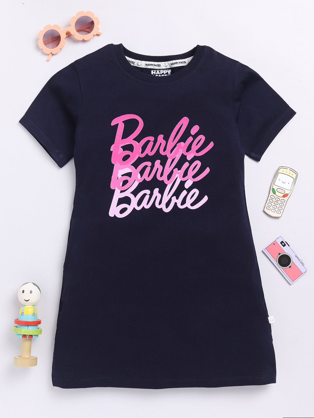 Happy Faces Girls Barbie Printed Pure Cotton Longline T-shirt