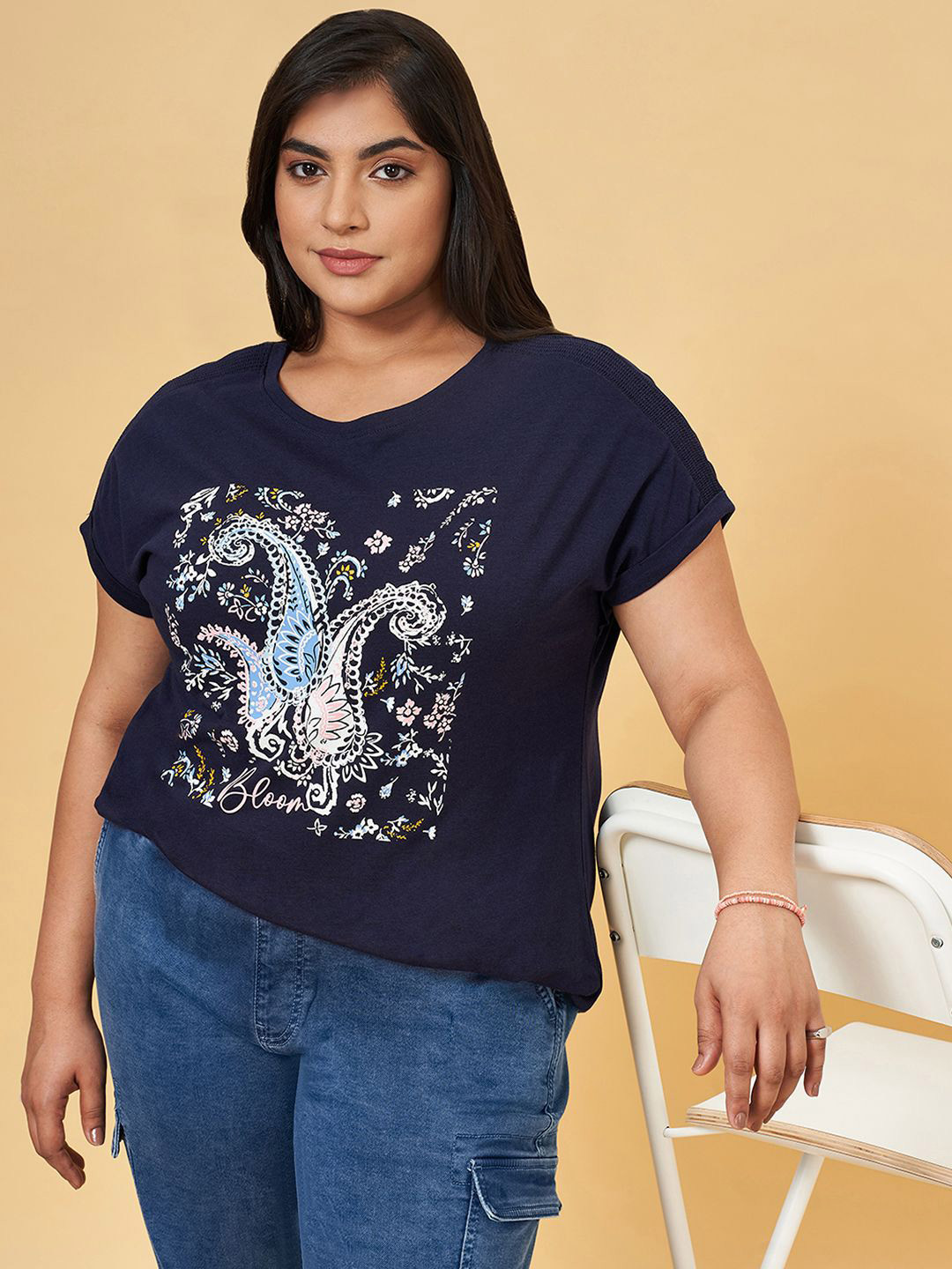 Honey Curvytude by Pantaloons Women Graphic Printed Cotton Plus Size Regular Top