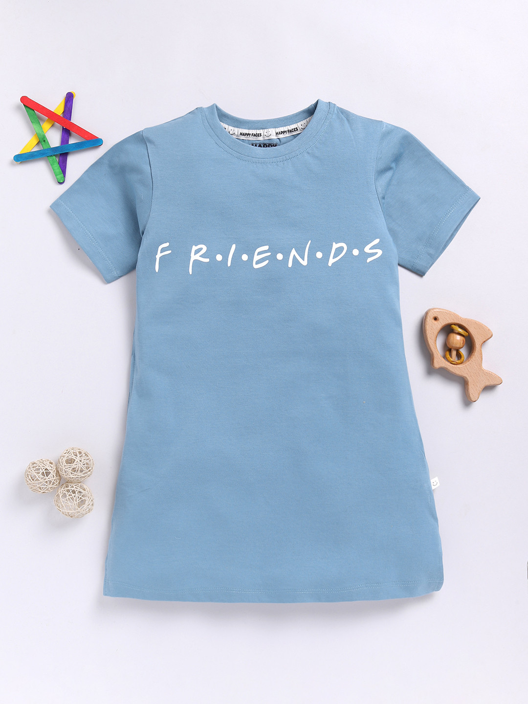 Happy Faces Girls F.R.I.E.N.D.S Printed Pure Cotton Longline T-shirt