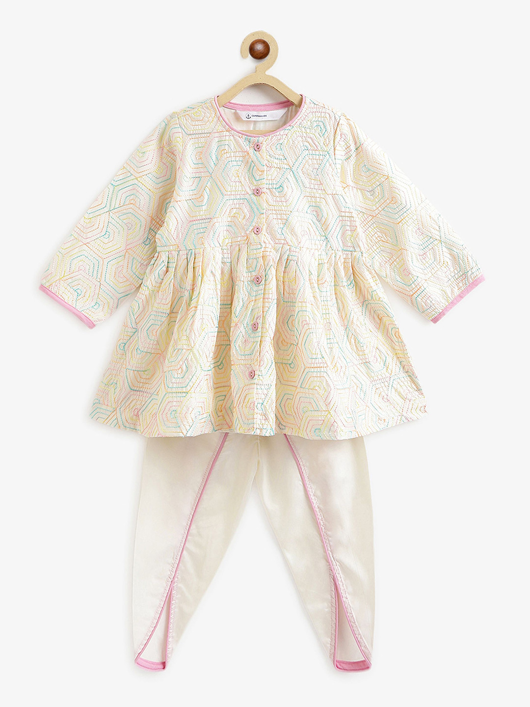 Campana Girls Embroidered Empire Thread Work Anarkali Kurti with Dhoti Pants