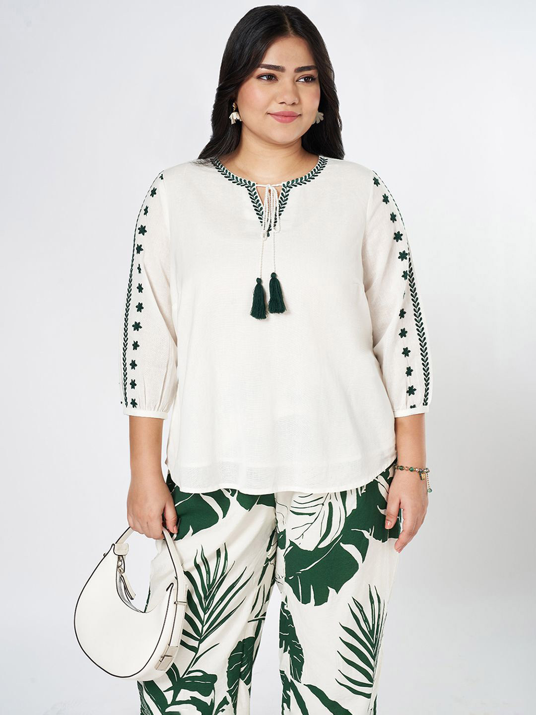 Honey Curvytude by Pantaloons Women Abstract Embroidered Plus Size Regular Top