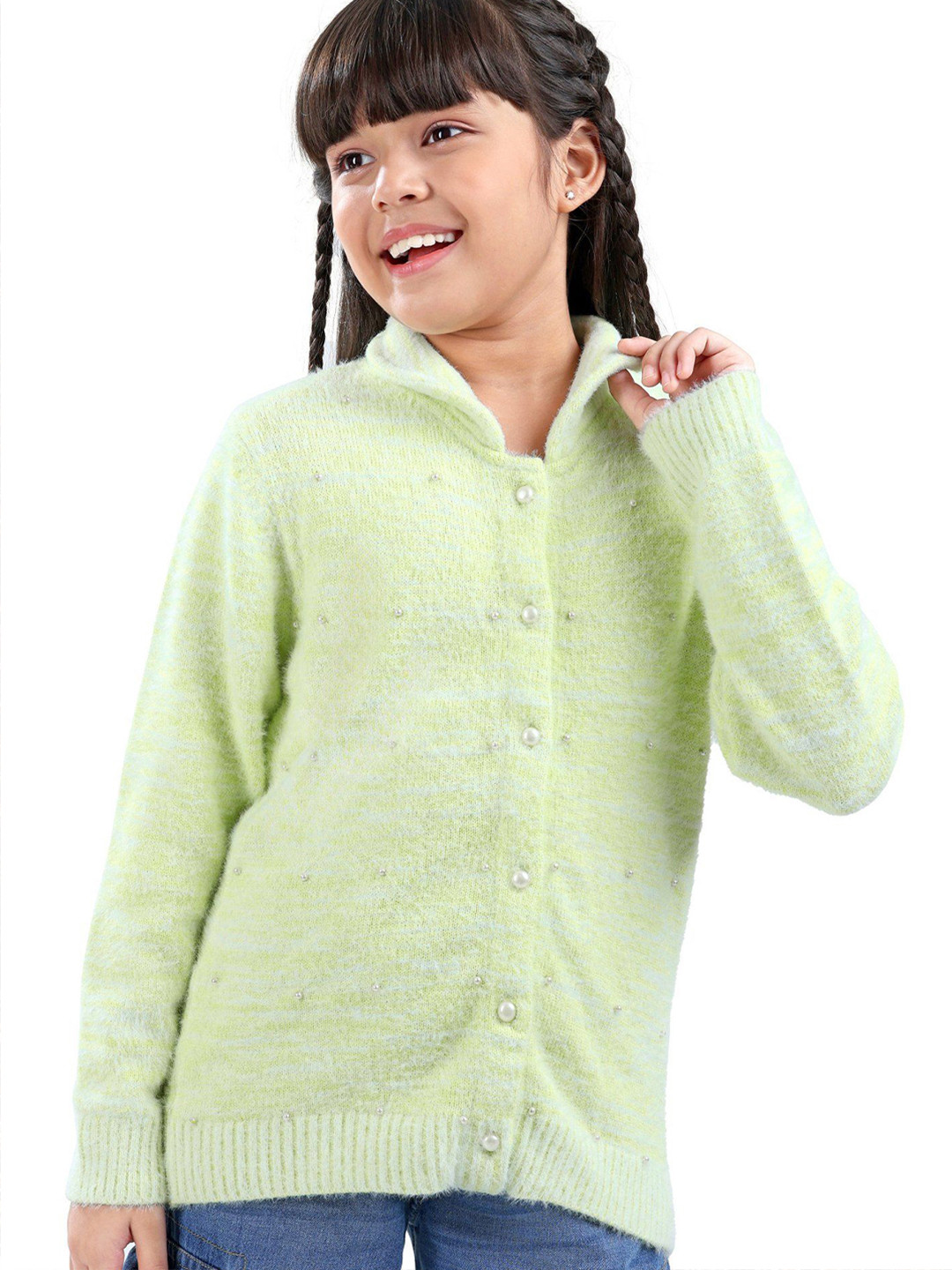 ARIAS By LARA DUTTA Girls Floral Shawl Collar Sweaters