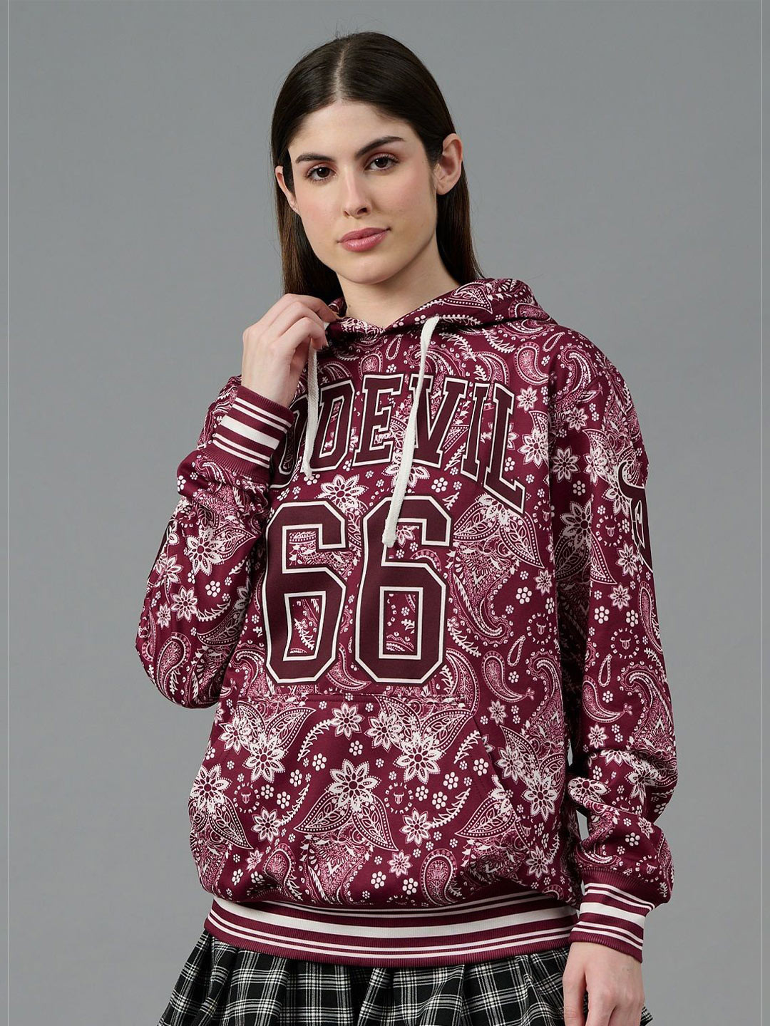 GO DEVIL Women Floral Printed Hooded Winter Sweatshirt