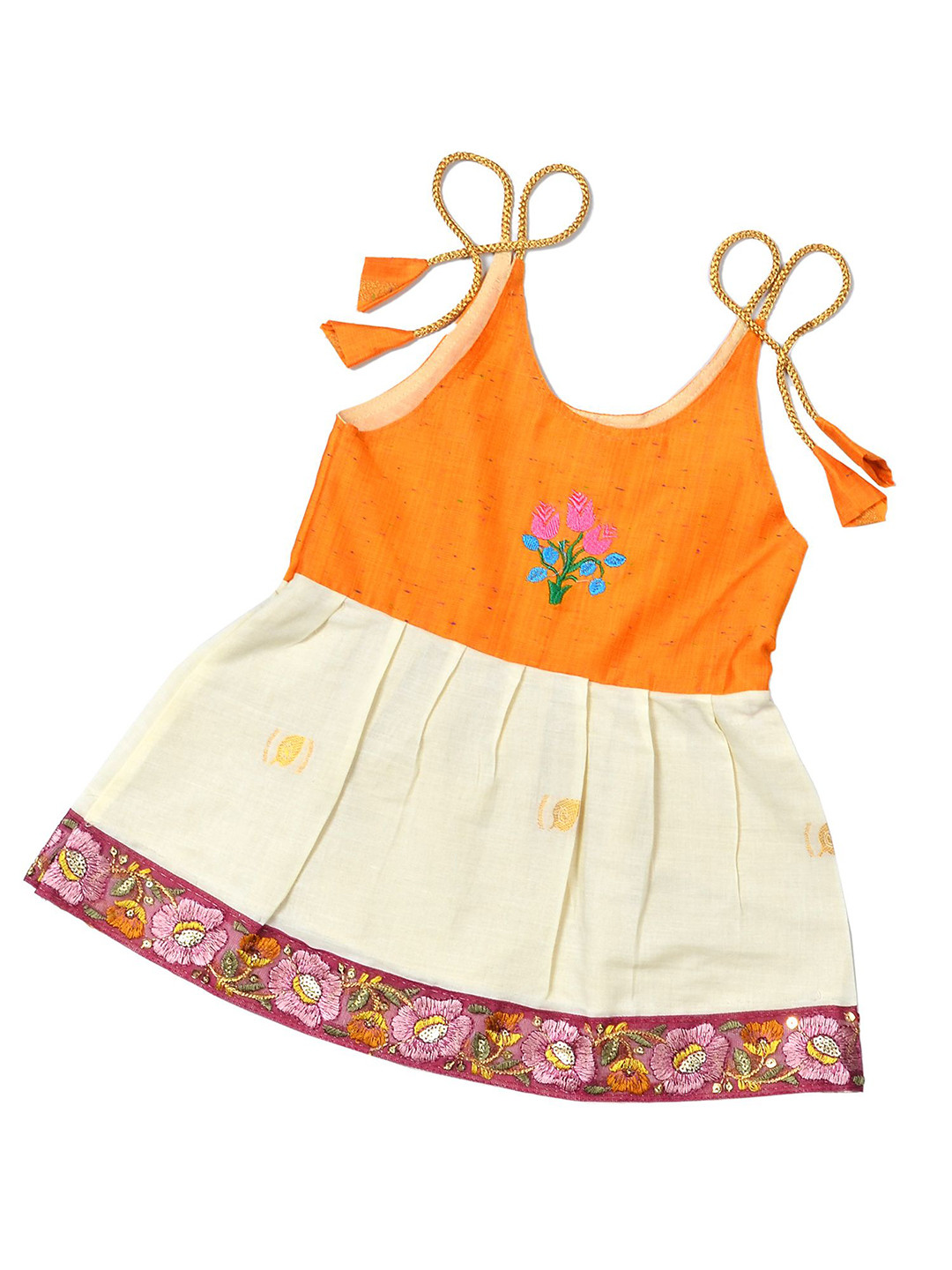 BAESD Girls Kerala Onam Fit and Flare Cotton Dress