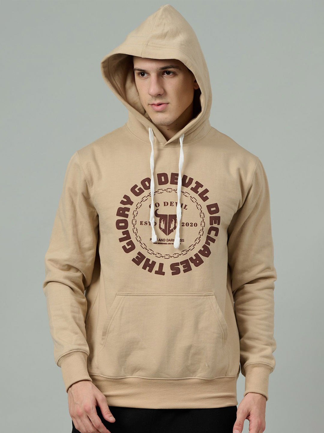 GO DEVIL Men Brand Logo Printed Hooded Winter Sweatshirt
