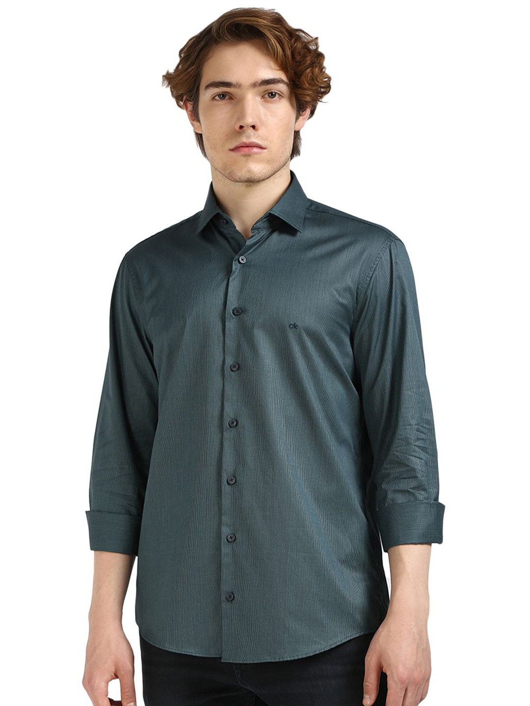 Calvin Klein Jeans Men Spread Collar Textured Cotton Casual Shirt
