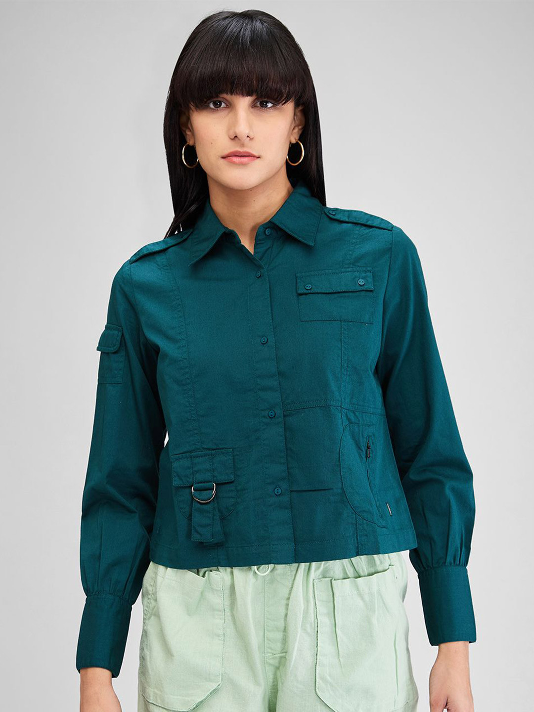 SPYKAR Women Spread Collar Solid Cotton Casual Shirt