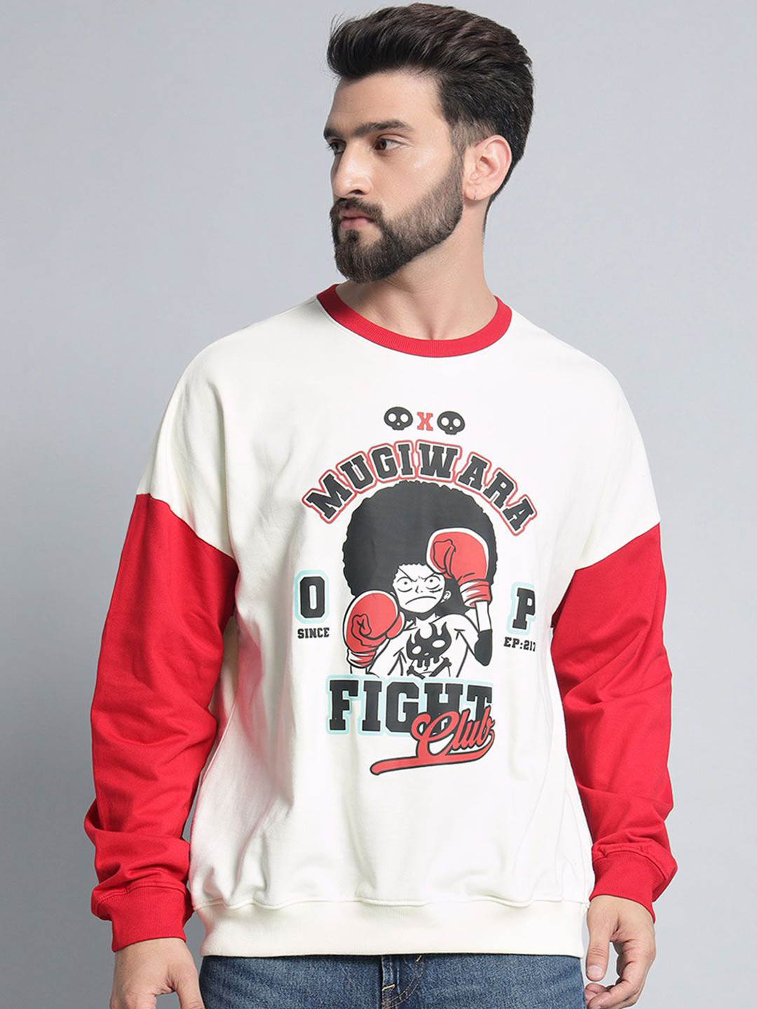 COMICSENSE One Piece Anime Mugiwara Fight Club Printed Oversize Cotton Sweatshirt