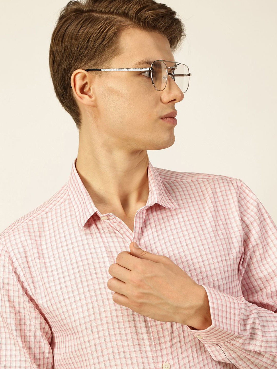 INVICTUS Men Original Spread Collar Micro Checked Cotton Slim Fit Formal Shirt