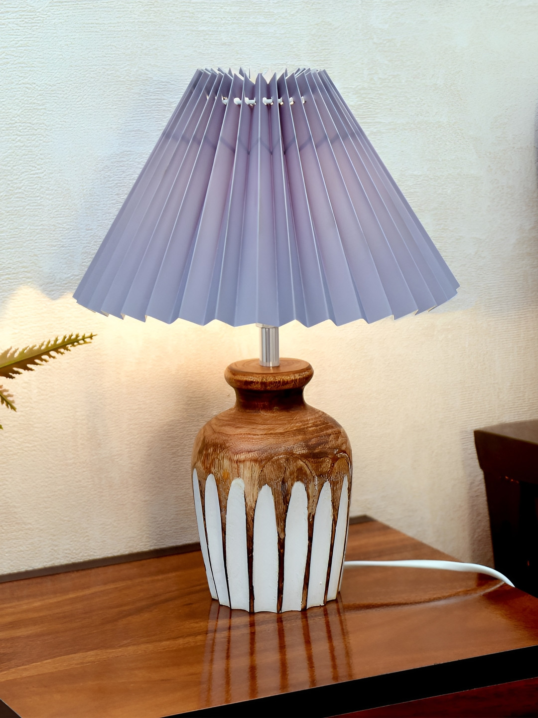 Homesake Grey and Brown Textured Wood Frusturical Shaped Table Lamp