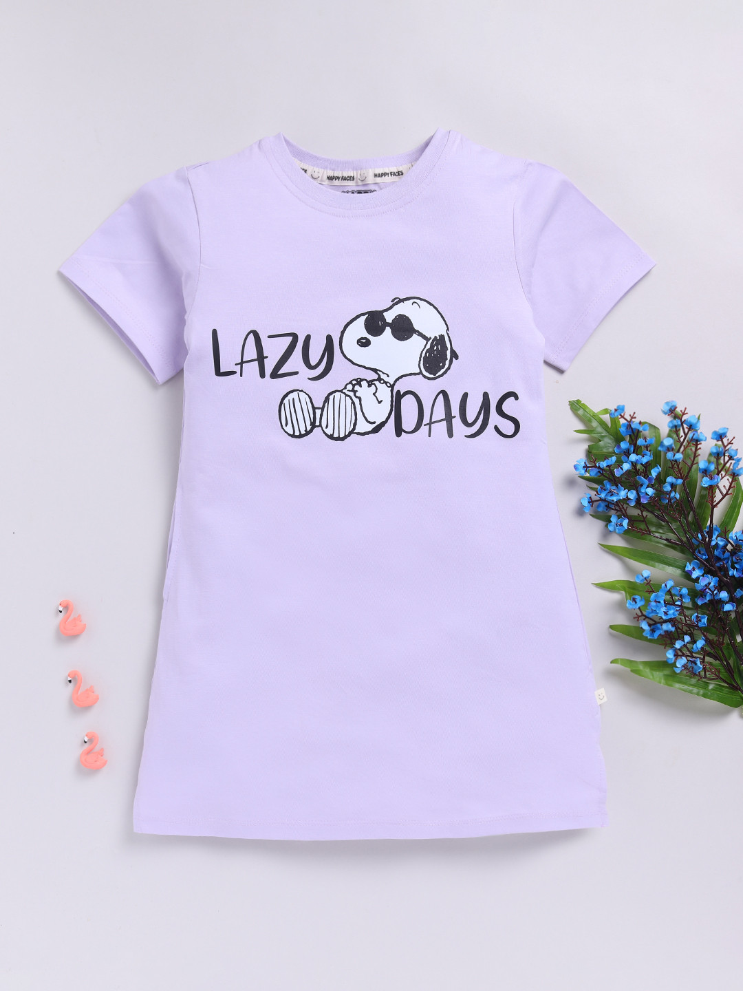 Happy Faces Girls Snoopy Dog Printed Pure Cotton Longline T-shirt